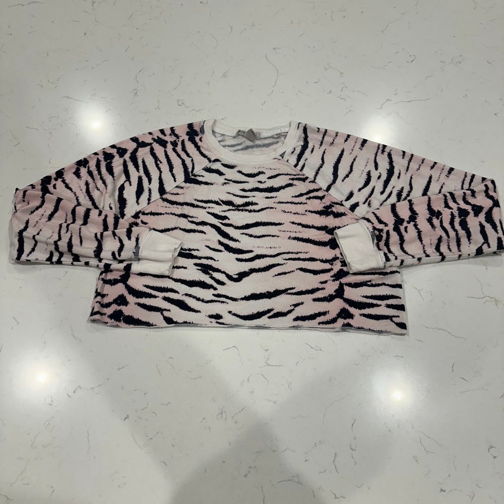 Forever 21 Pink Tiger Print Cropped Sweatshirt Y2K Velour Babydoll Top Small